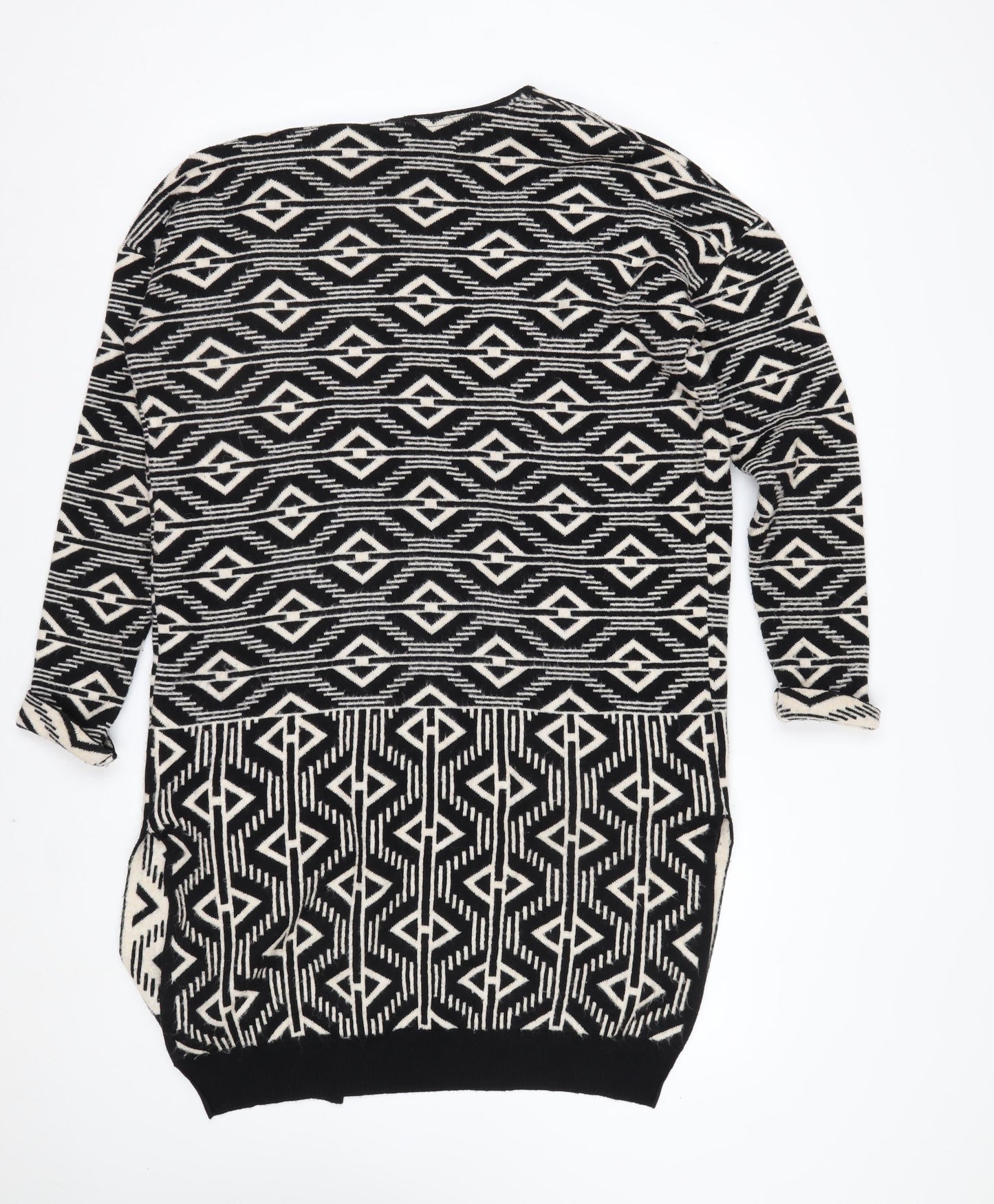 Next Womens Black White Aztec Long Sleeve Cardigan XS