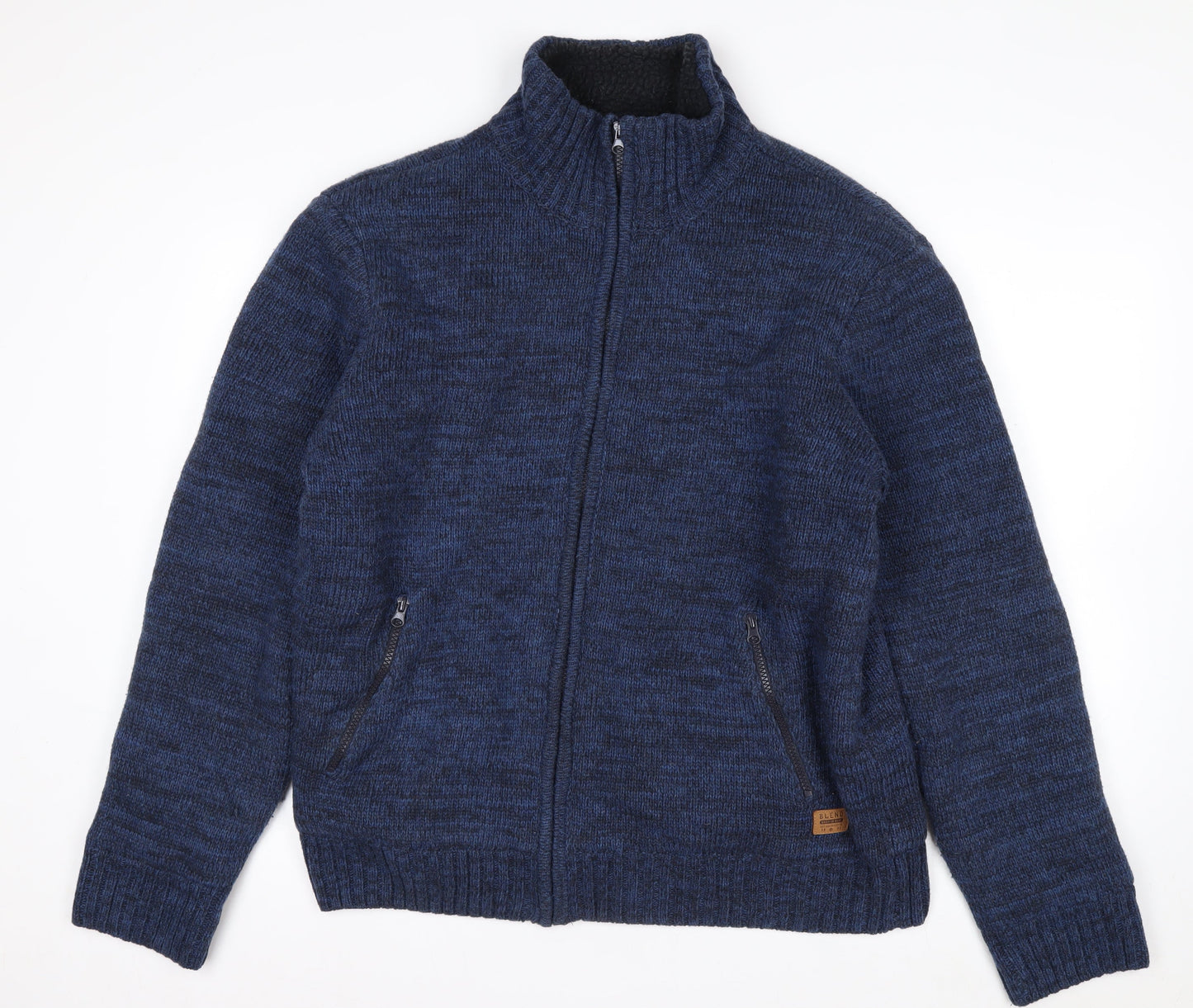Blend Men's Blue Full Zip Heavy Knit Jumper XL