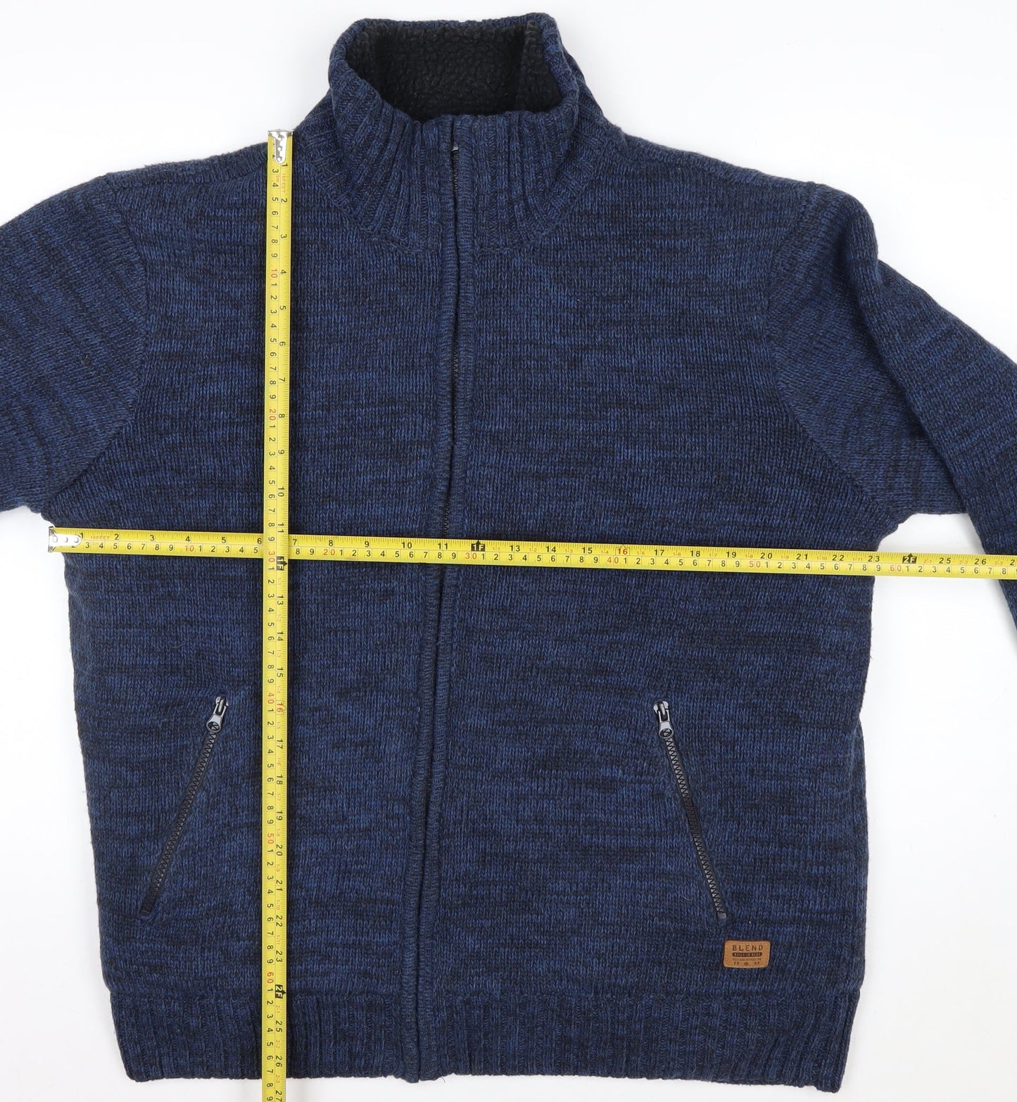Blend Men's Blue Full Zip Heavy Knit Jumper XL
