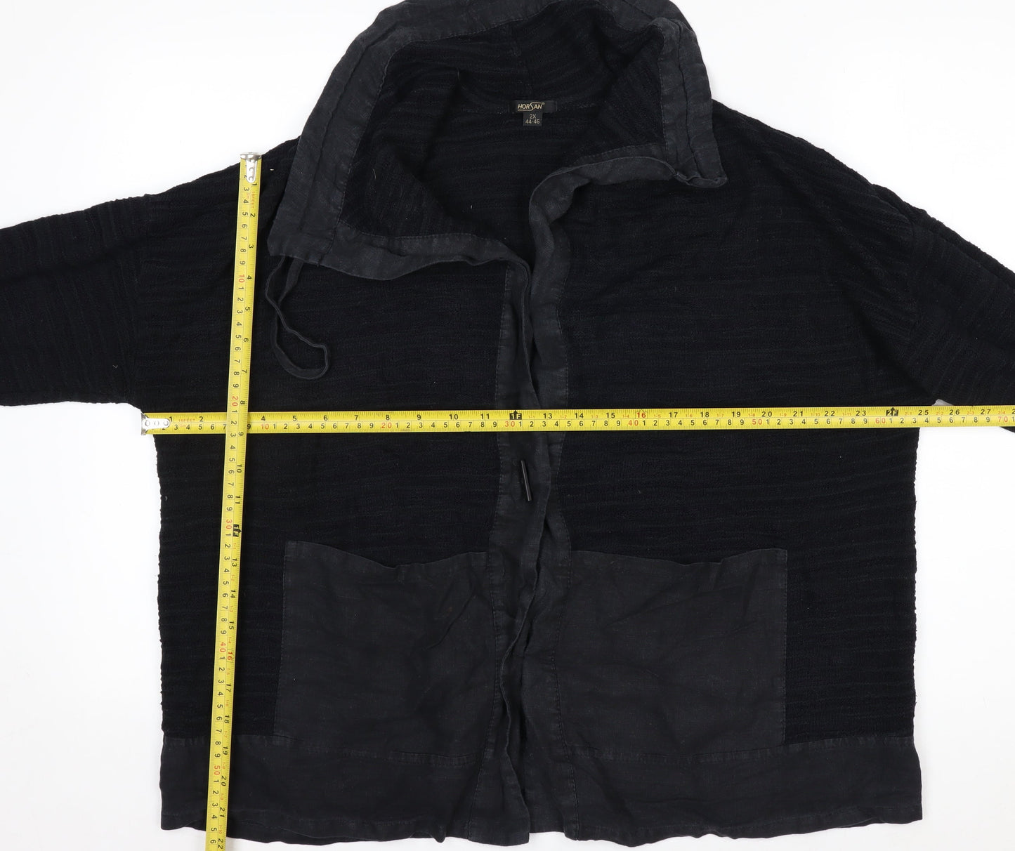 Horsan Women Black 2XL Hooded Cardigan Cotton Linen Blend