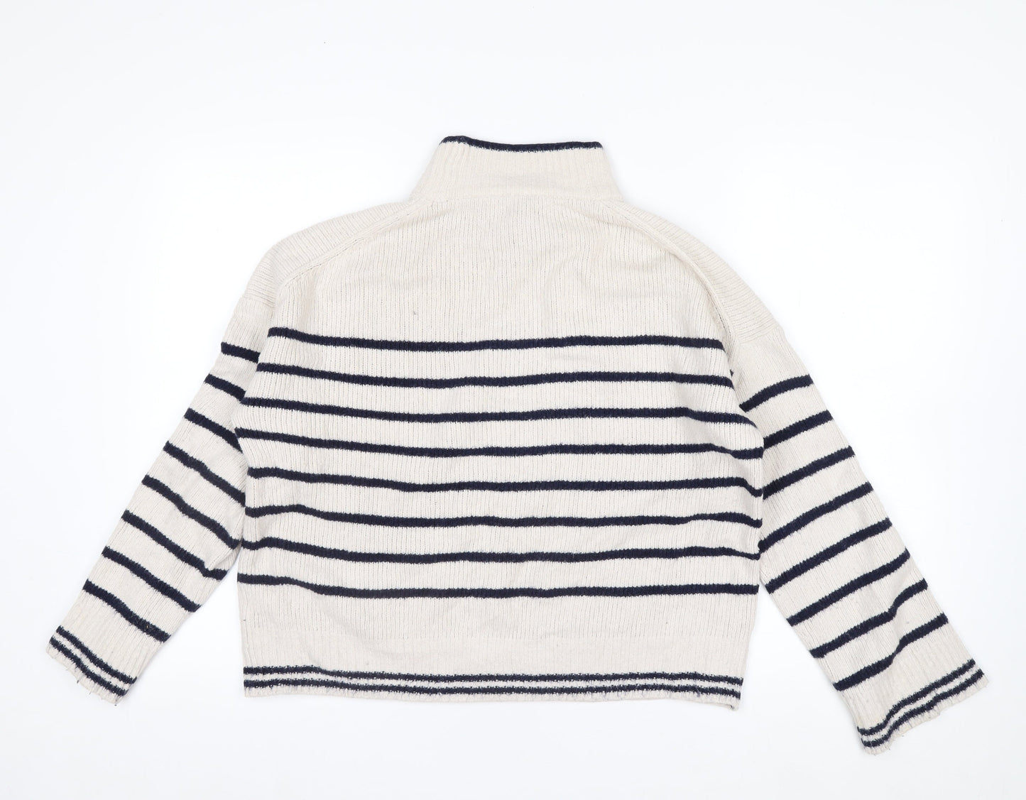 The White Company Women’s Ivory Striped Roll Neck Jumper Size 10