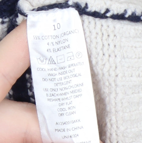 The White Company Women’s Ivory Striped Roll Neck Jumper Size 10