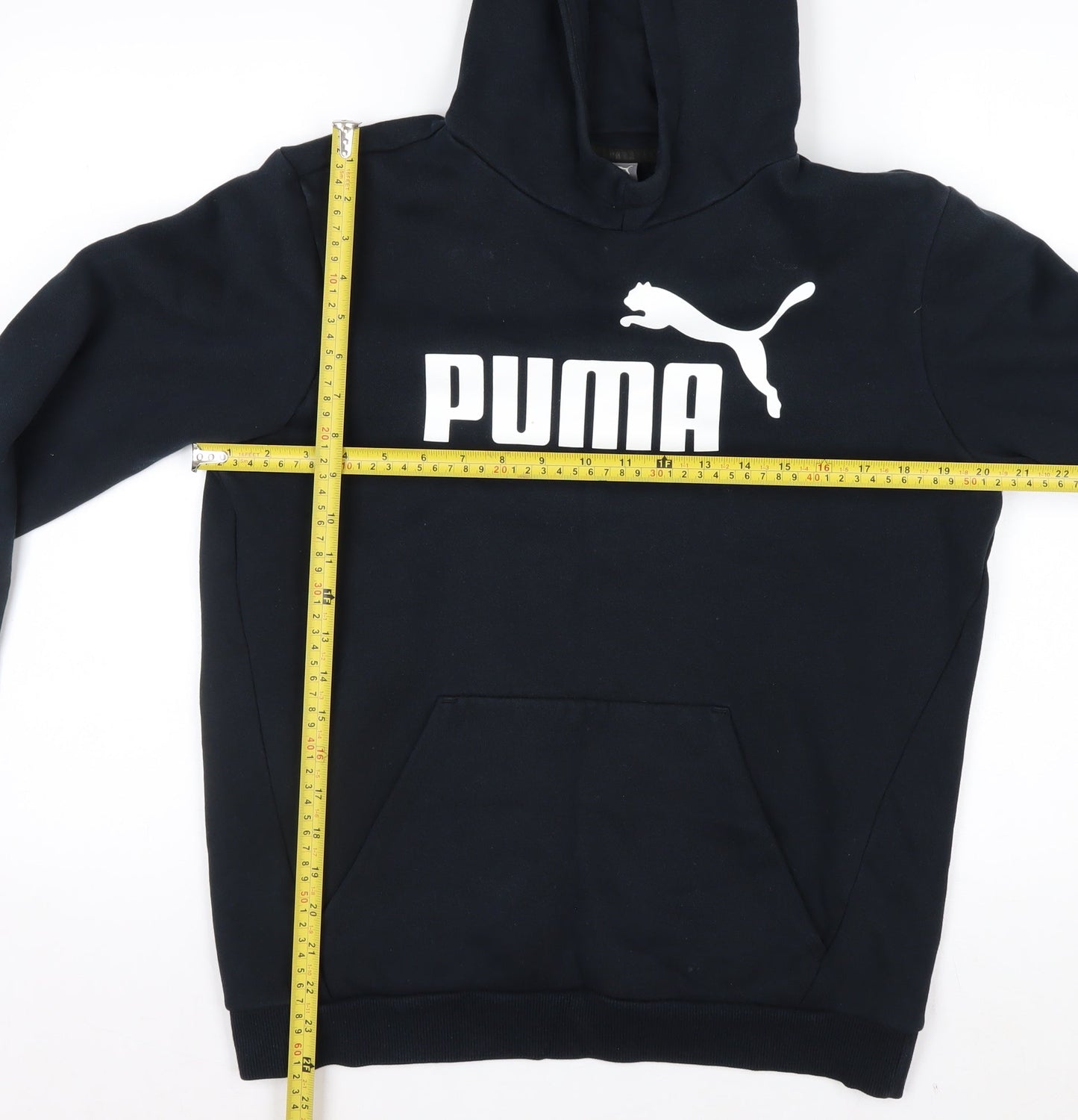 Puma Boys Black Pullover Hoodie 16 Years Cotton Blend Lined Logo Sportswear