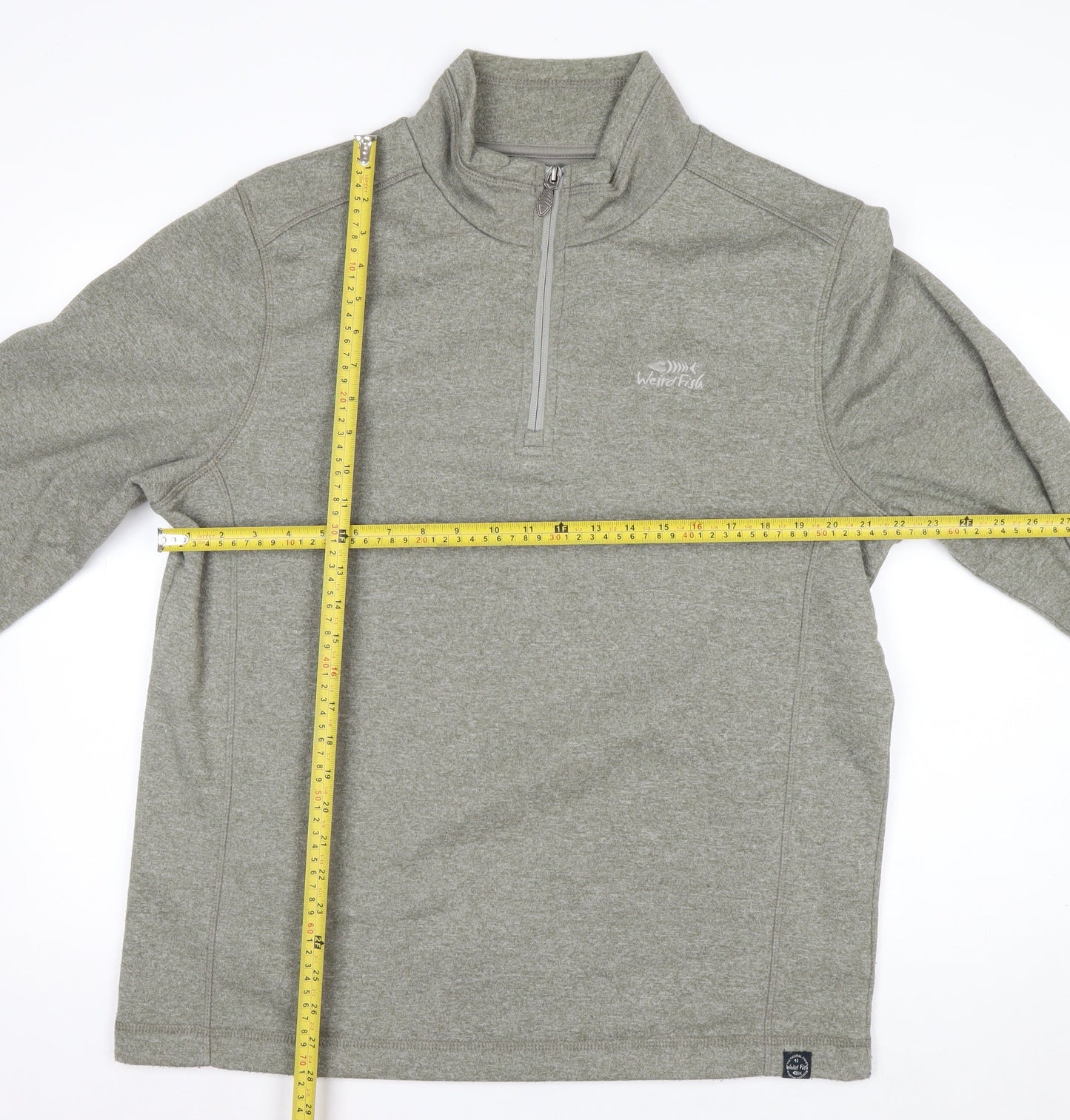 Weird Fish Mens Grey 1/4 Zip Fleece Sweatshirt L Outdoor Pullover
