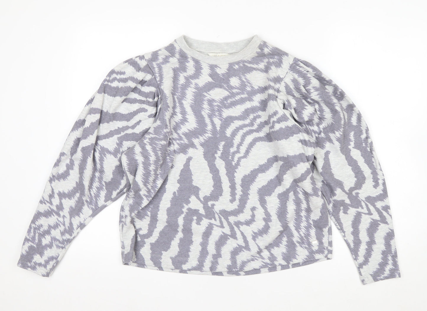 Ted Baker Women Grey Zebra Print Puff Sleeve Pullover Sweatshirt Size M