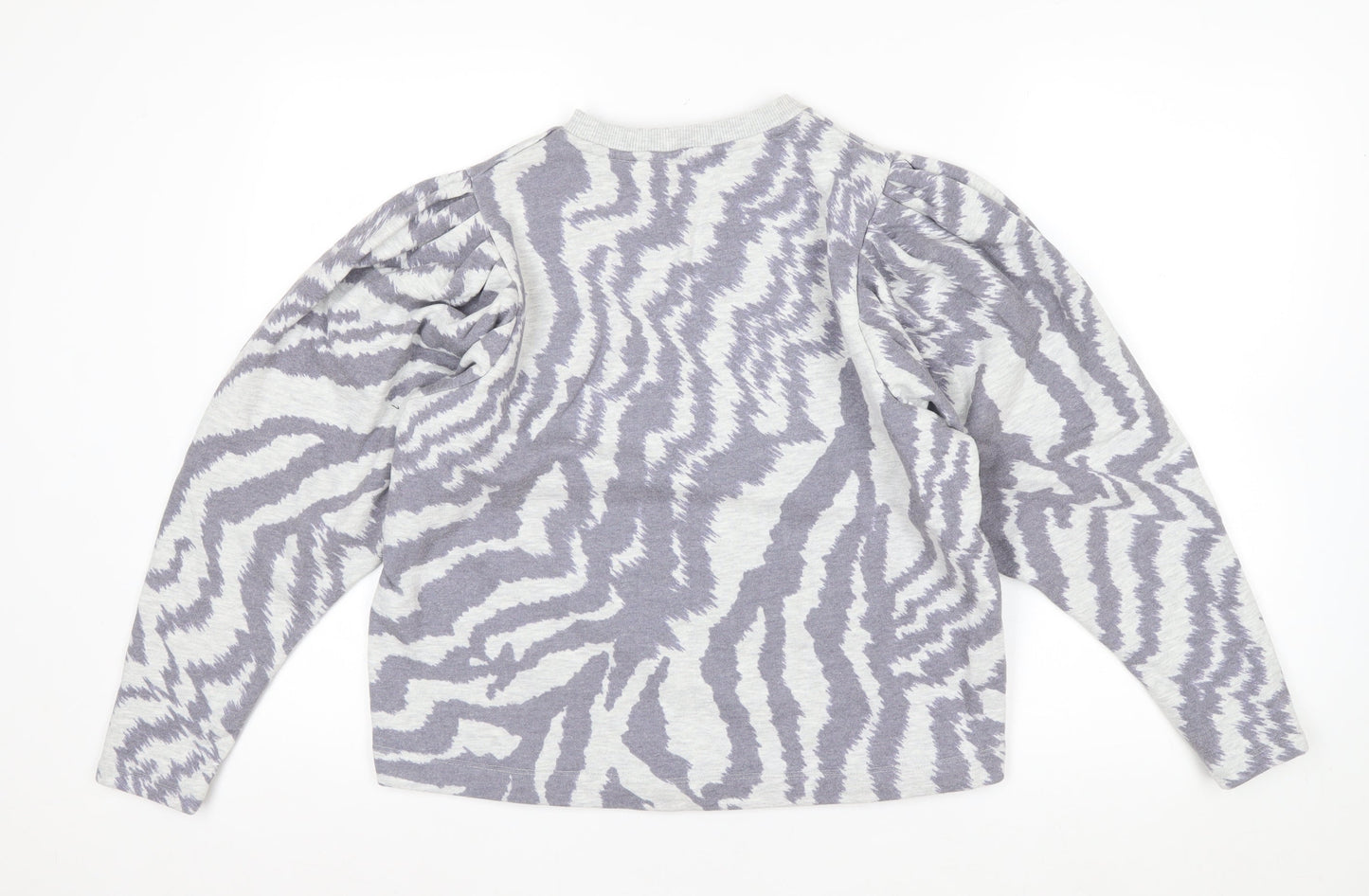 Ted Baker Women Grey Zebra Print Puff Sleeve Pullover Sweatshirt Size M