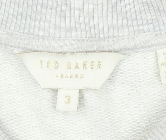 Ted Baker Women Grey Zebra Print Puff Sleeve Pullover Sweatshirt Size M