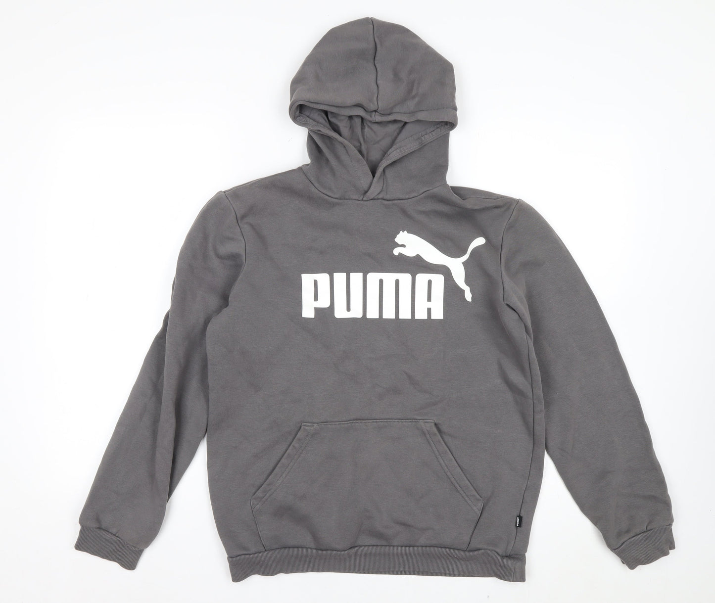 Puma Boys Grey Pullover Hoodie 15-16 Years Cotton Blend Logo Design