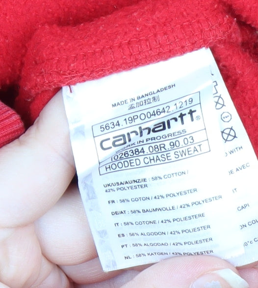 Carhartt Men Red Pullover Hoodie M Hooded Fleece Sweatshirt
