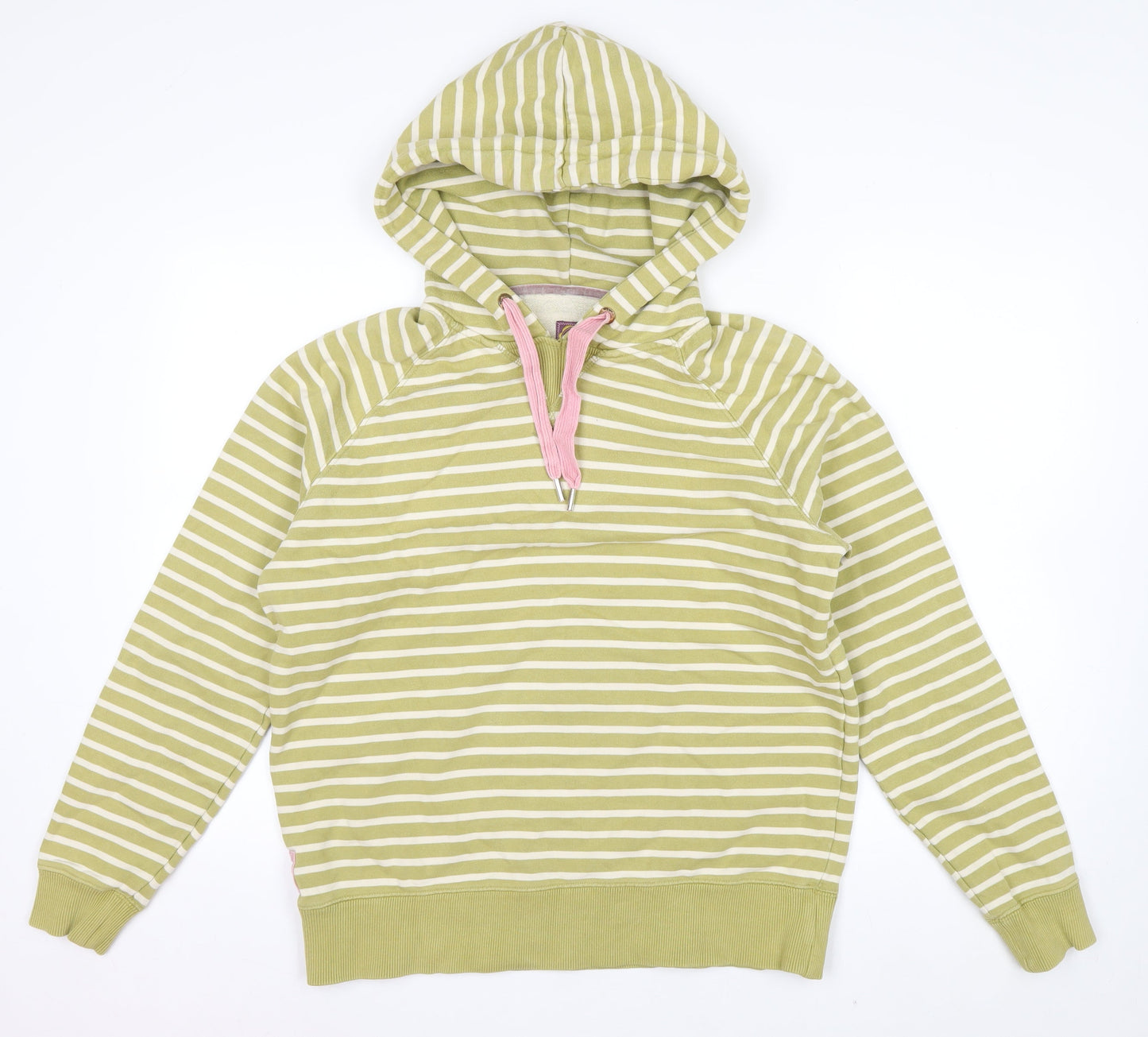 Joules Women Green Striped Cotton Pullover Hoodie Size 14