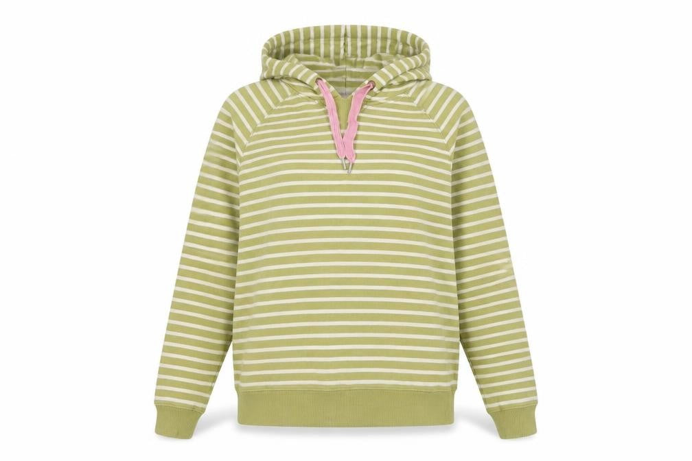 Joules Women Green Striped Cotton Pullover Hoodie Size 14