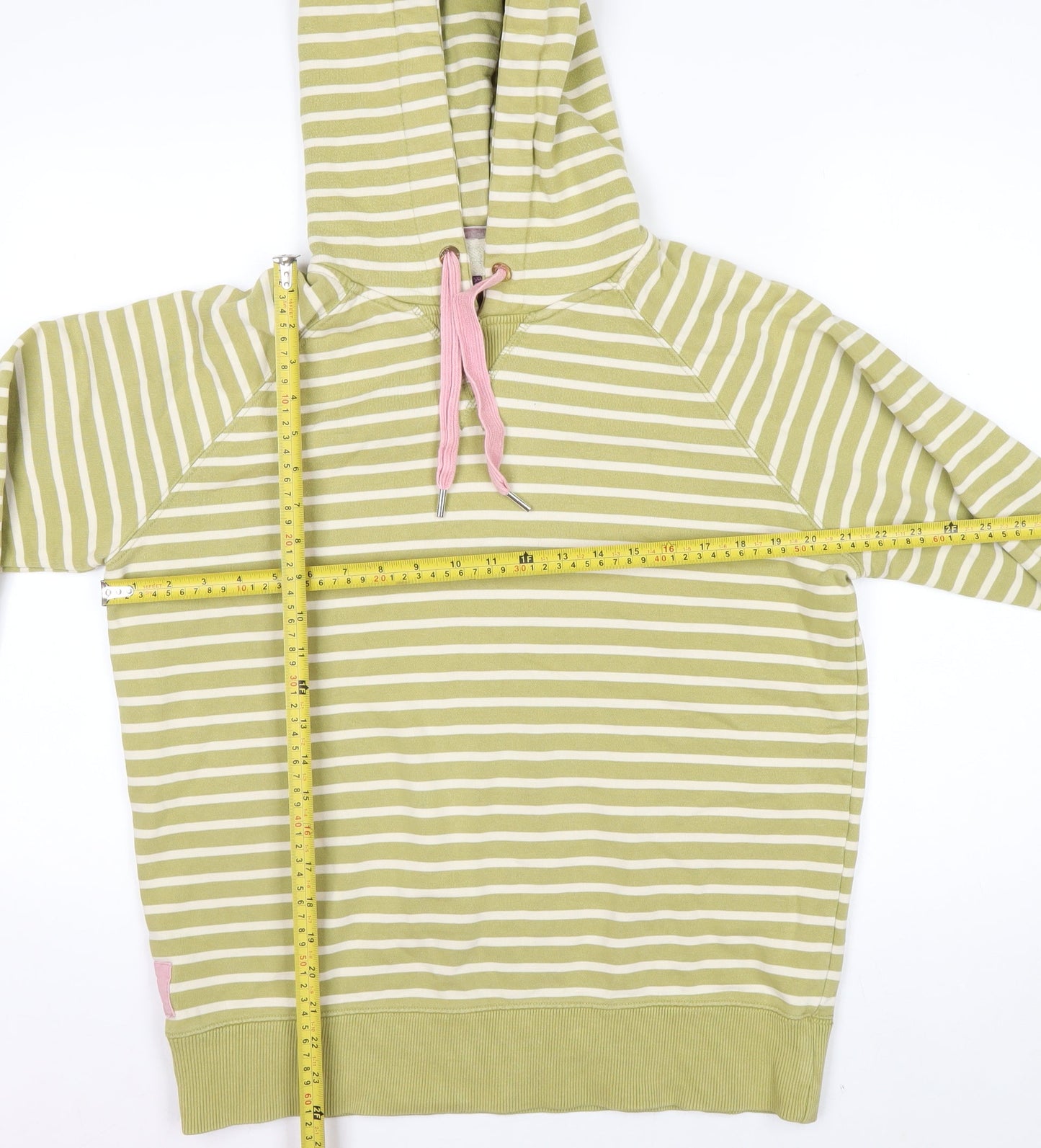 Joules Women Green Striped Cotton Pullover Hoodie Size 14