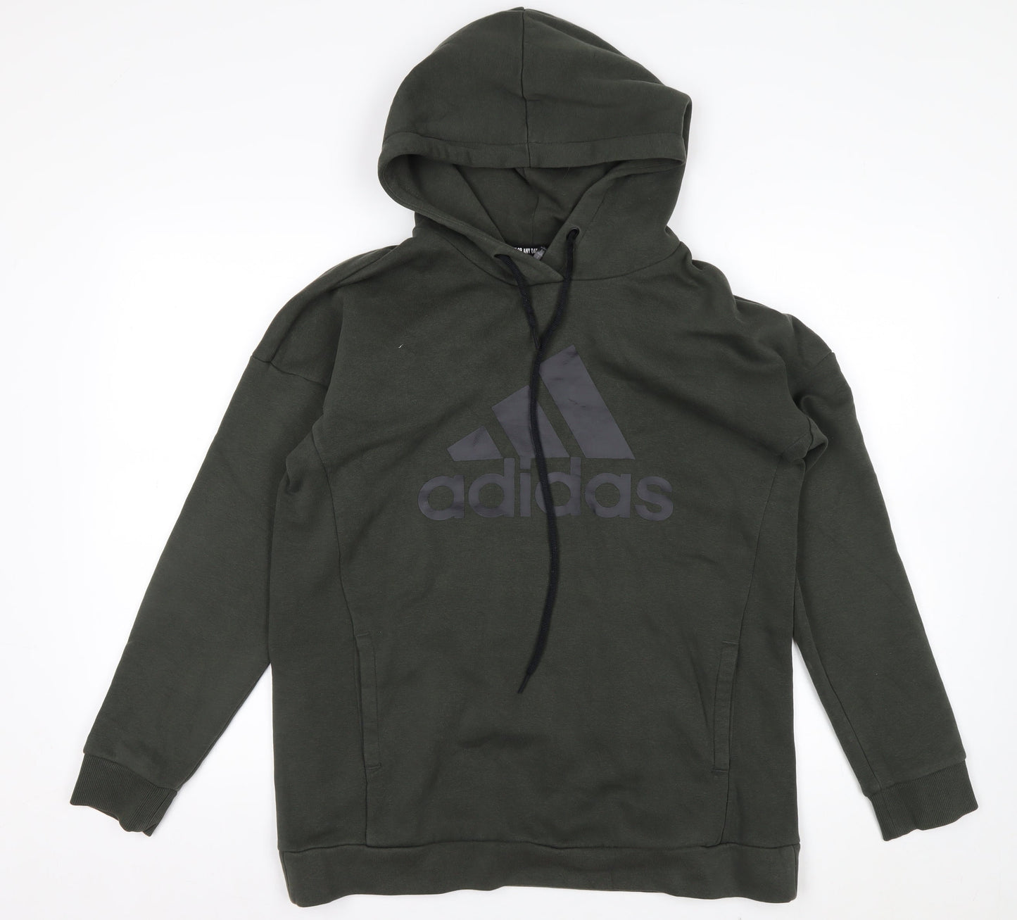 Adidas Womens Green Pullover Hoodie S Logo Print Cotton Blend