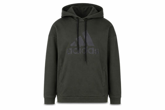 Front view of Adidas women’s green pullover hoodie s logo print cotton blend
