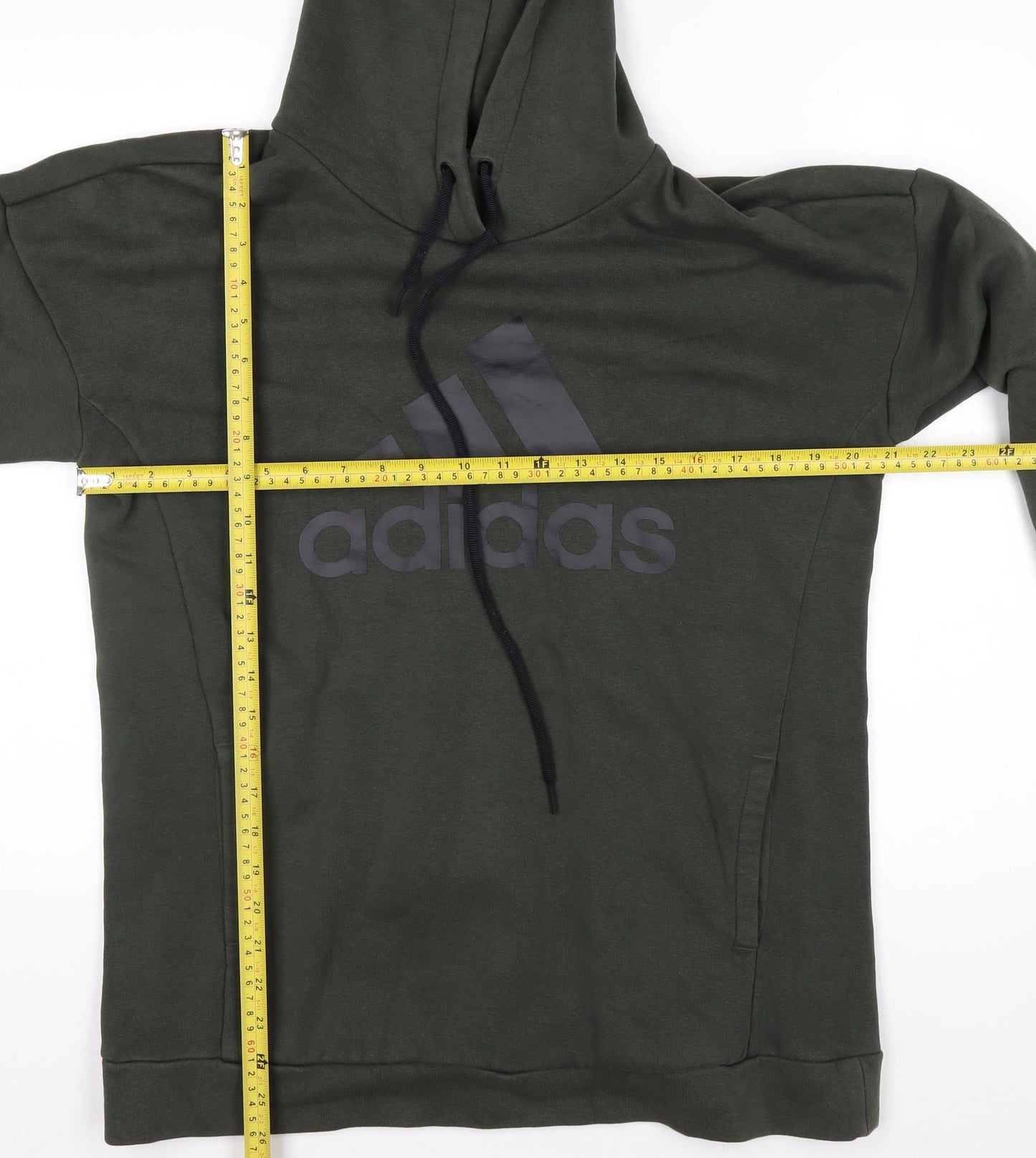 Adidas Womens Green Pullover Hoodie S Logo Print Cotton Blend