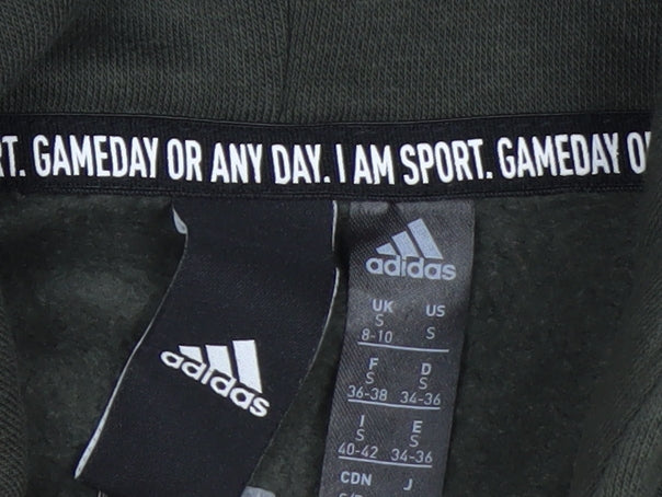 Adidas Womens Green Pullover Hoodie S Logo Print Cotton Blend