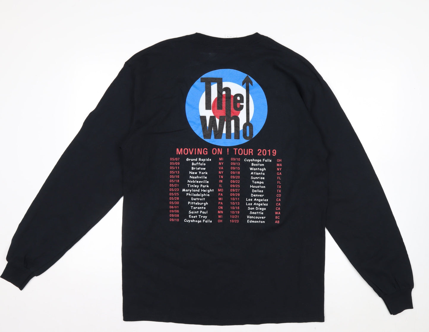 Gildan Men's Black Large The Who Moving On Tour 2019 Long Sleeve T-Shirt