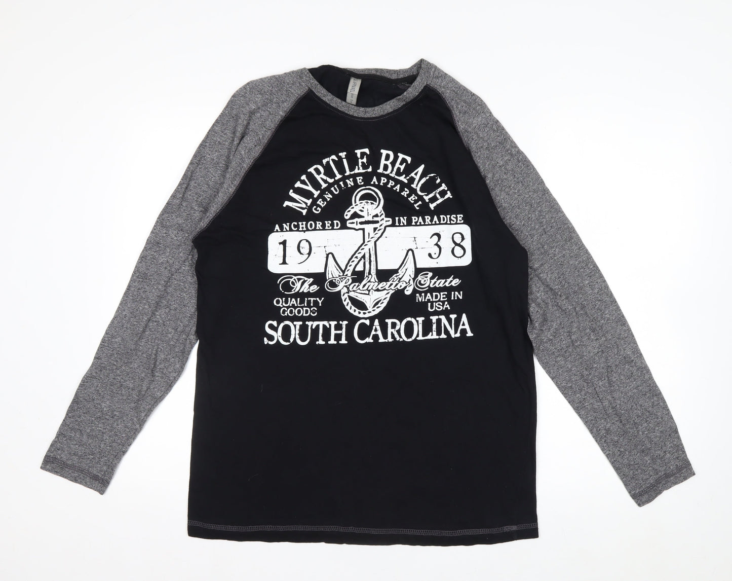 LIS Apparel Men's Black Grey Long Sleeve Nautical Graphic Top Size S