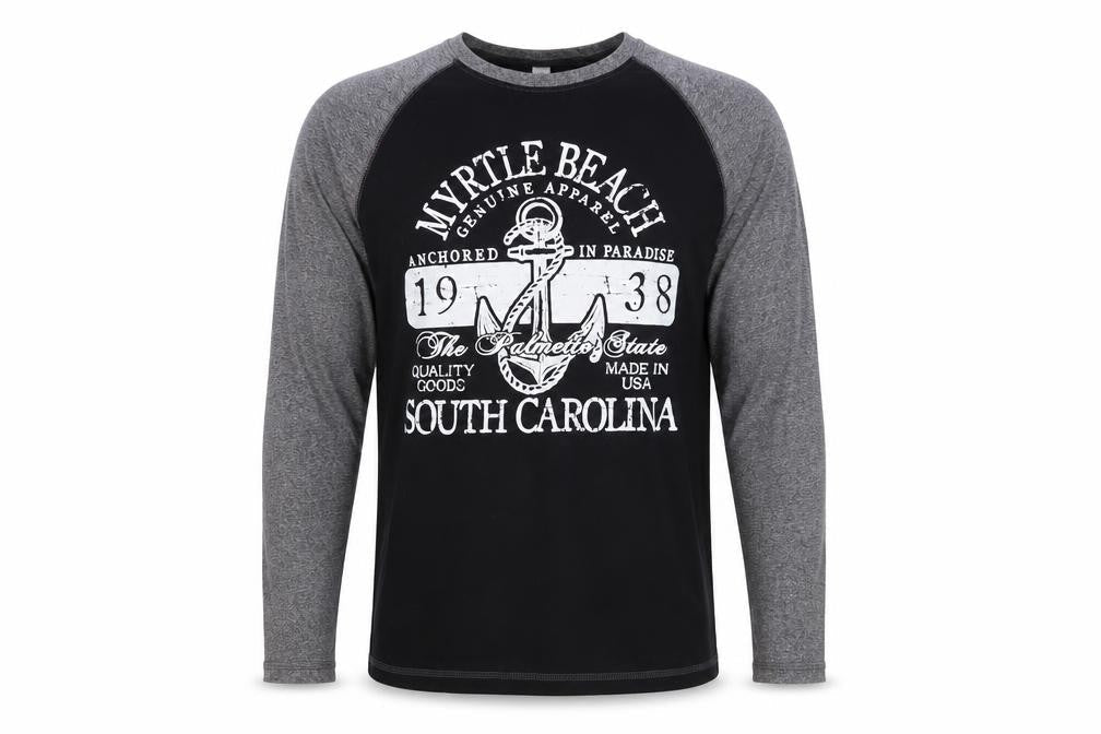LIS Apparel Men's Black Grey Long Sleeve Nautical Graphic Top Size S