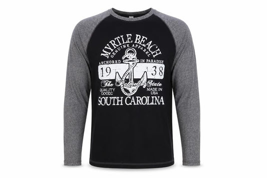 LIS Apparel Men's Black Grey Long Sleeve Nautical Graphic Top Size S