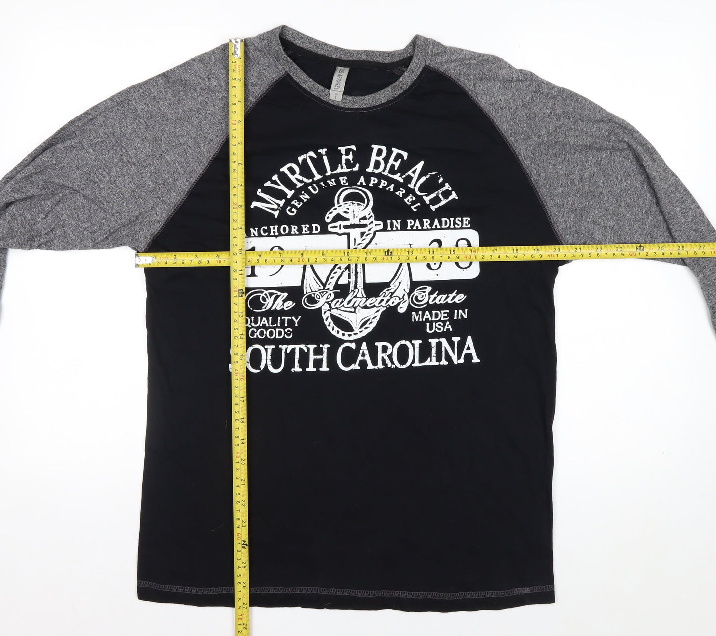 LIS Apparel Men's Black Grey Long Sleeve Nautical Graphic Top Size S