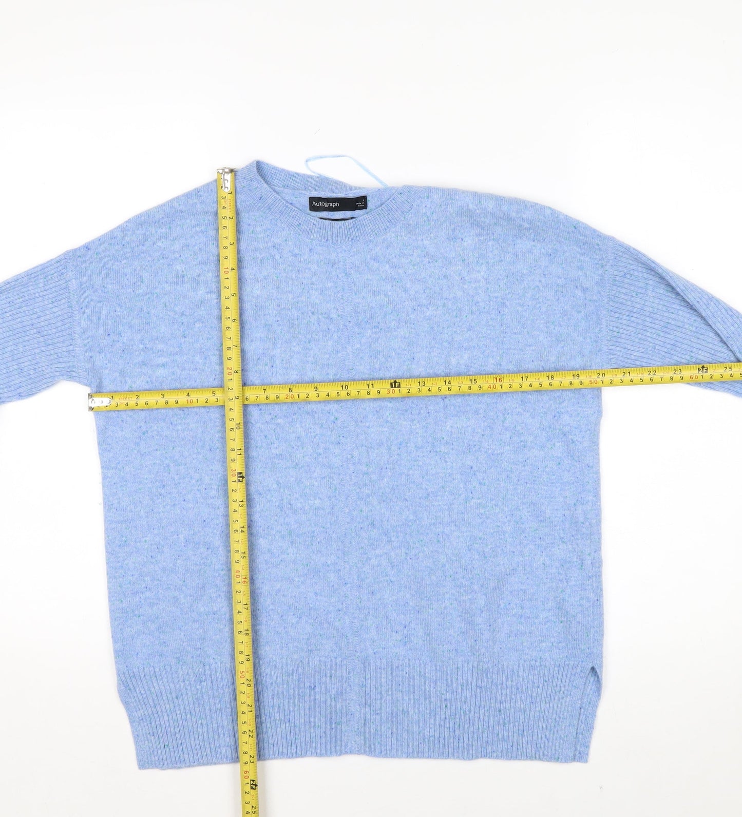 Marks and Spencer Women's Blue Cashmere Crew Neck Jumper Size S