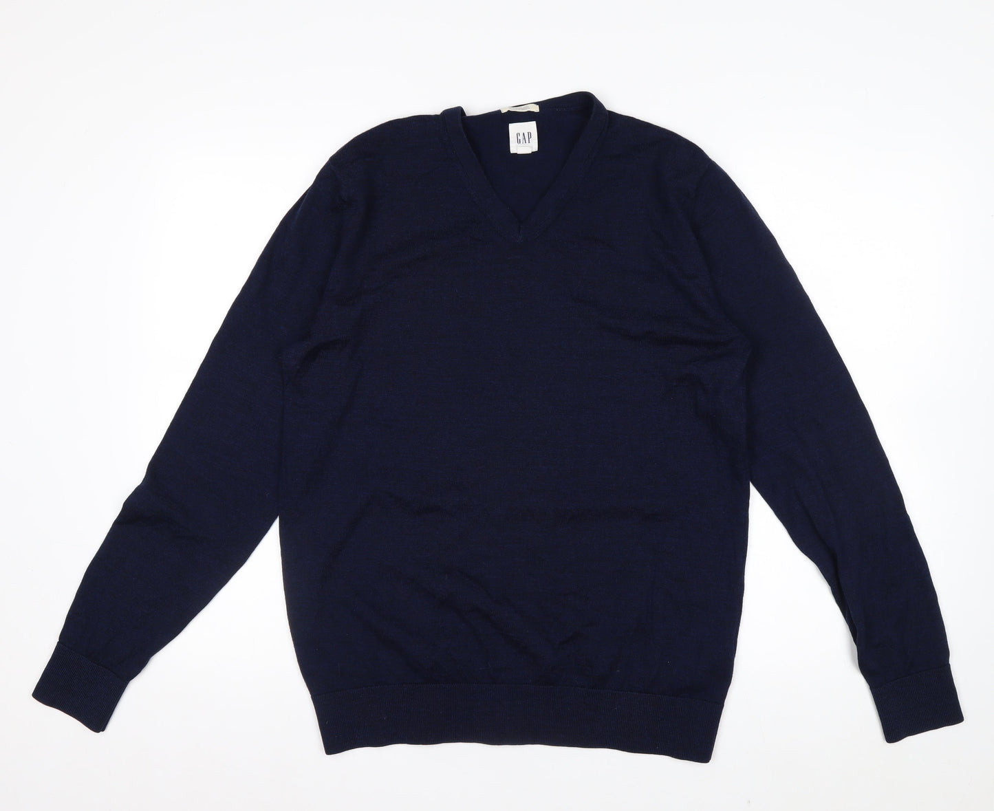 GAP Men's Blue Merino Wool V-Neck Pullover Sweater M