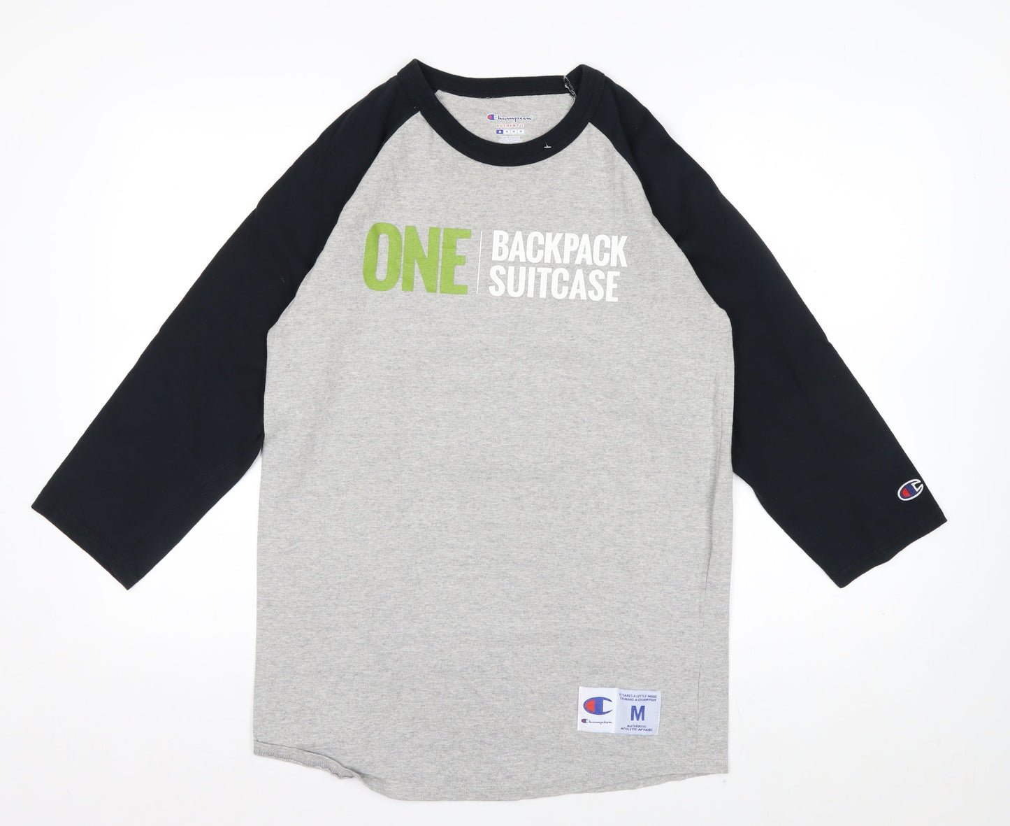 Champion Men's Grey 3/4 Sleeve Raglan Graphic Top Size M