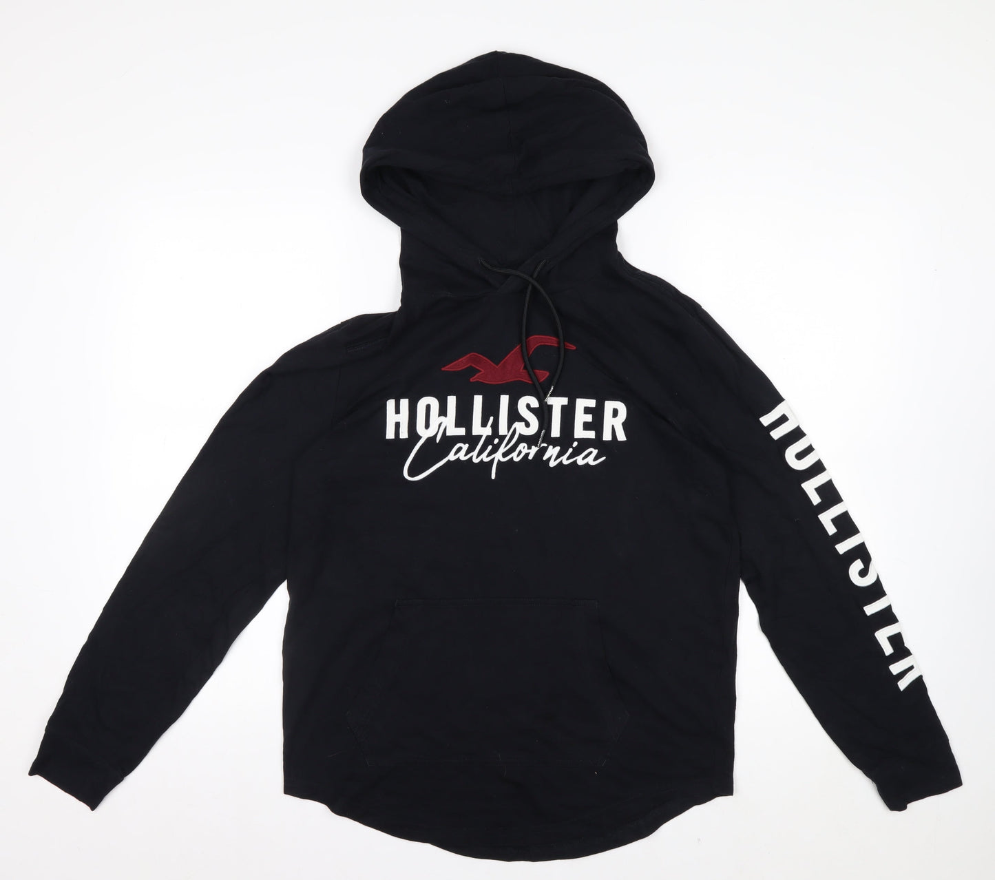 Hollister Men's Black Pullover Hoodie Small Cotton Graphic Logo