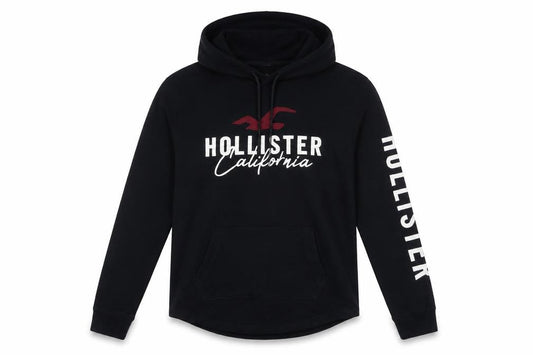 Hollister Men's Black Pullover Hoodie Small Cotton Graphic Logo
