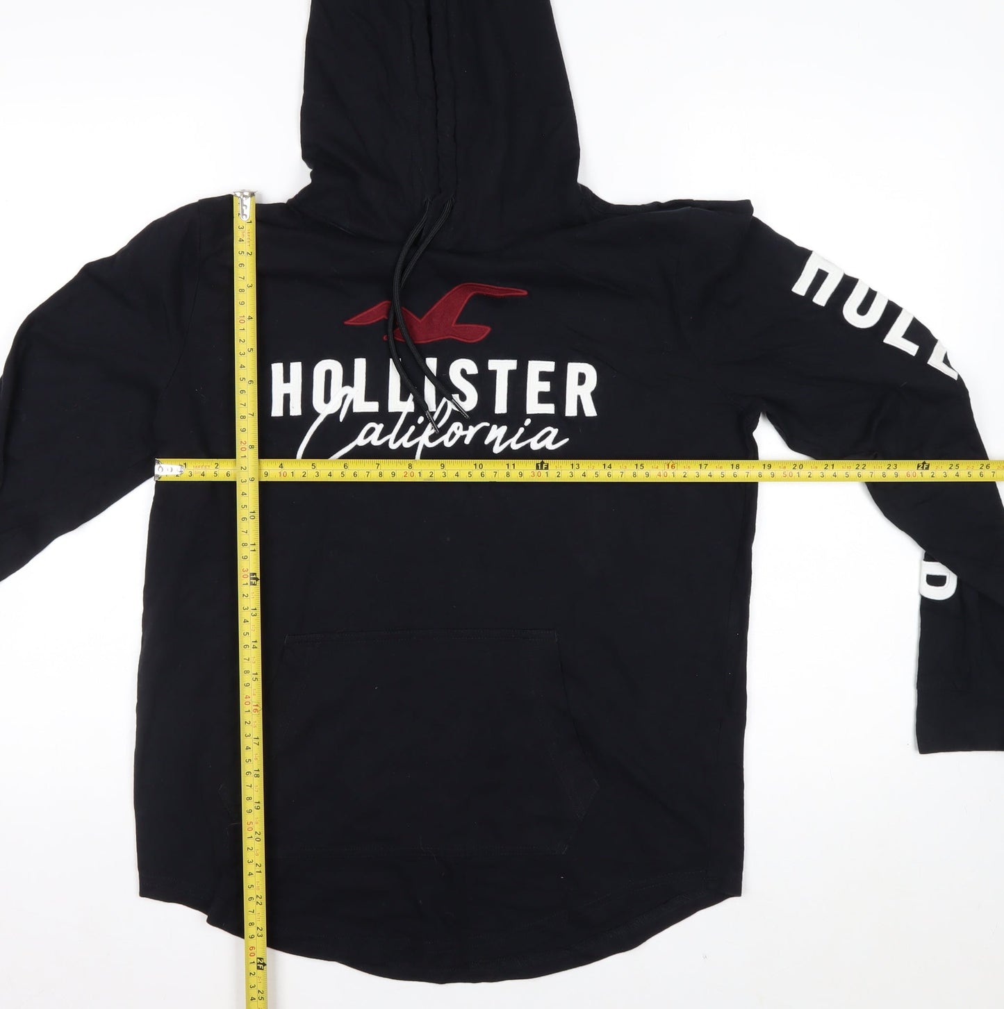 Hollister Men's Black Pullover Hoodie Small Cotton Graphic Logo