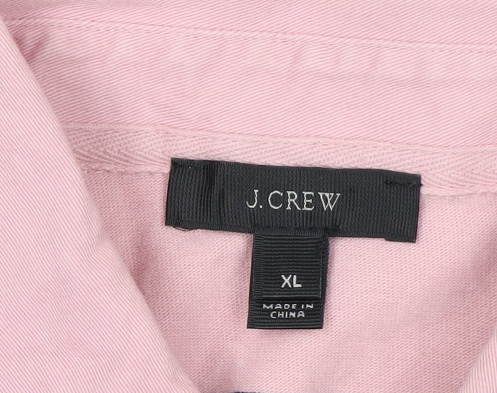 J.Crew Men's Pink and Navy Stripe Long Sleeve Polo XL Cotton