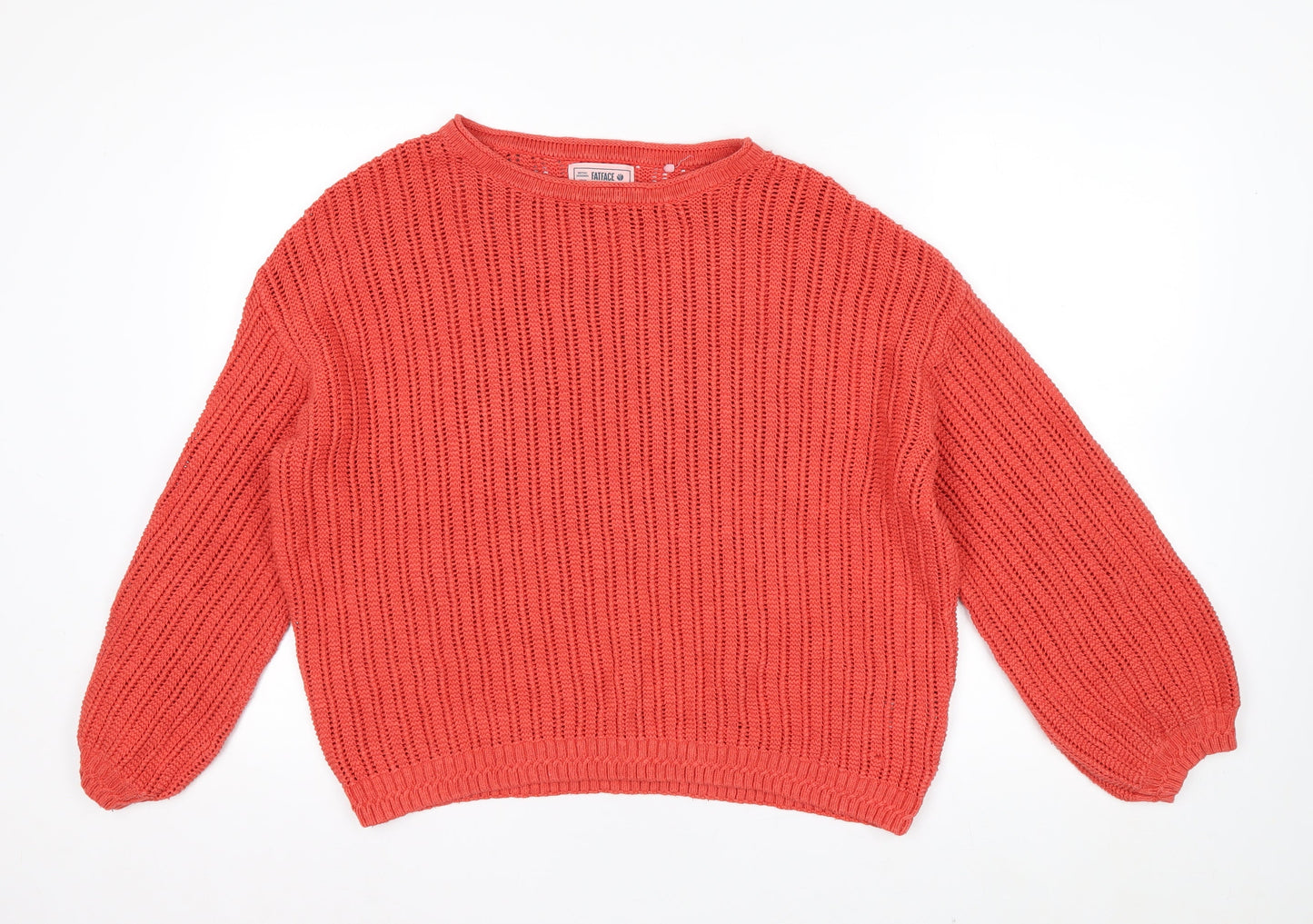 FatFace Women Red Cotton Knit Jumper Size 16 Crew Neck Long Sleeve
