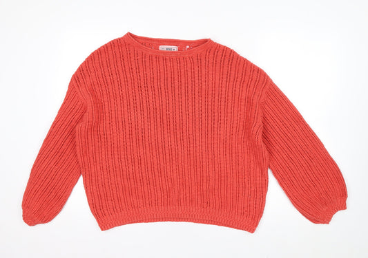 FatFace Women Red Cotton Knit Jumper Size 16 Crew Neck Long Sleeve