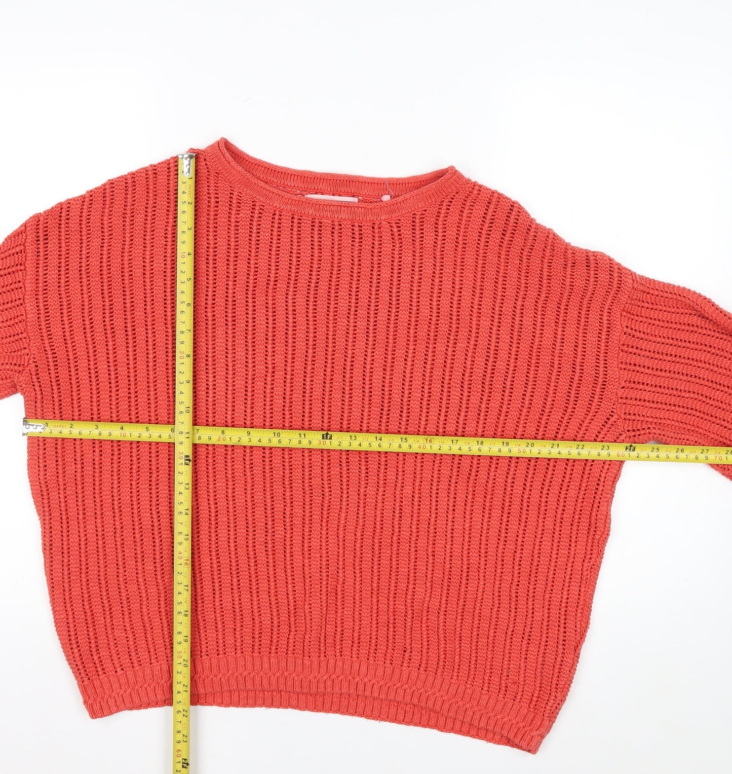 FatFace Women Red Cotton Knit Jumper Size 16 Crew Neck Long Sleeve