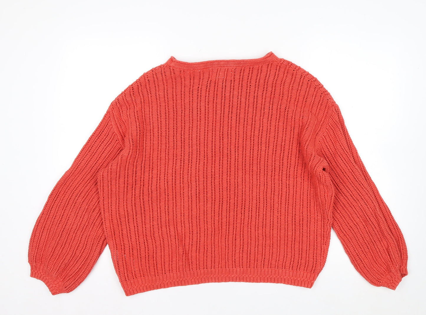 FatFace Women Red Cotton Knit Jumper Size 16 Crew Neck Long Sleeve