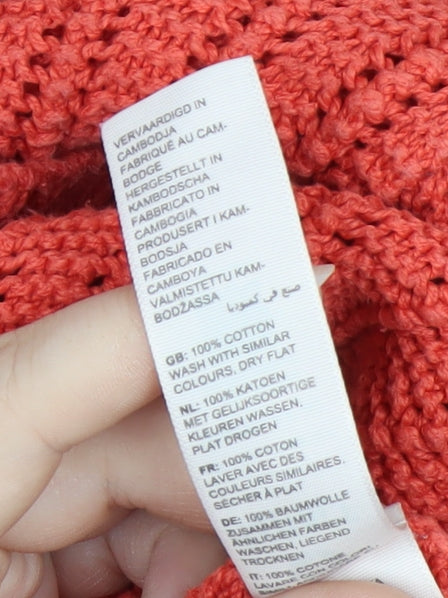 FatFace Women Red Cotton Knit Jumper Size 16 Crew Neck Long Sleeve