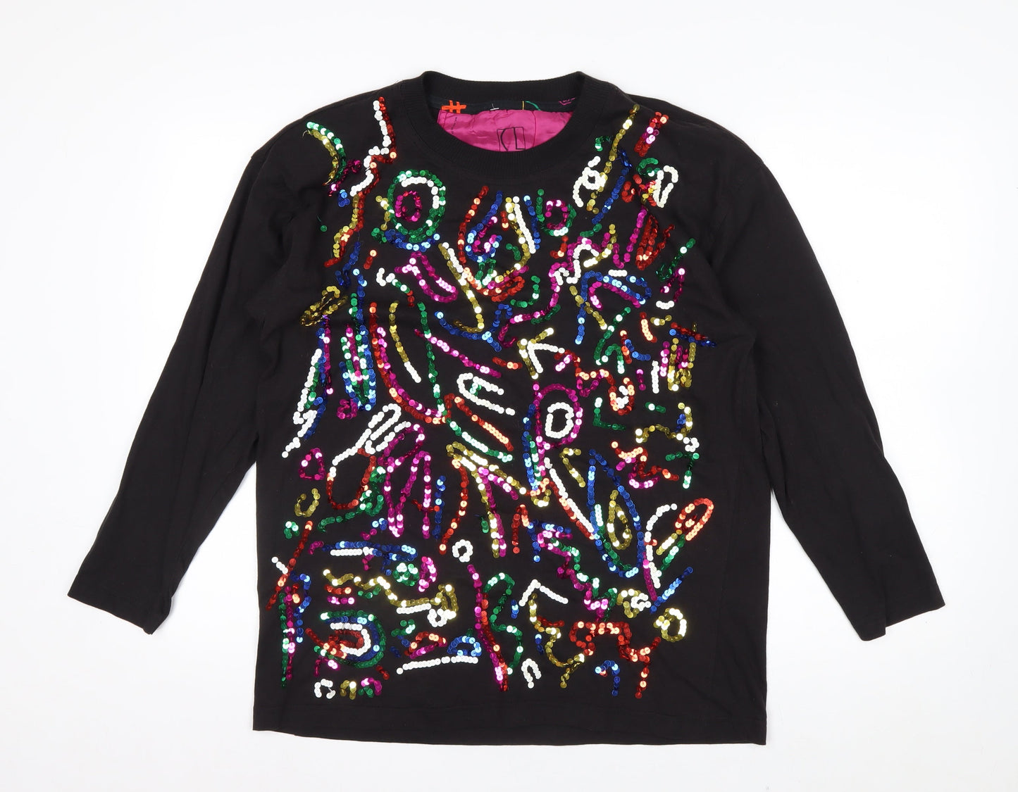 Carole Little Sport Women’s Black Sequin Long Sleeve Cotton T-Shirt M