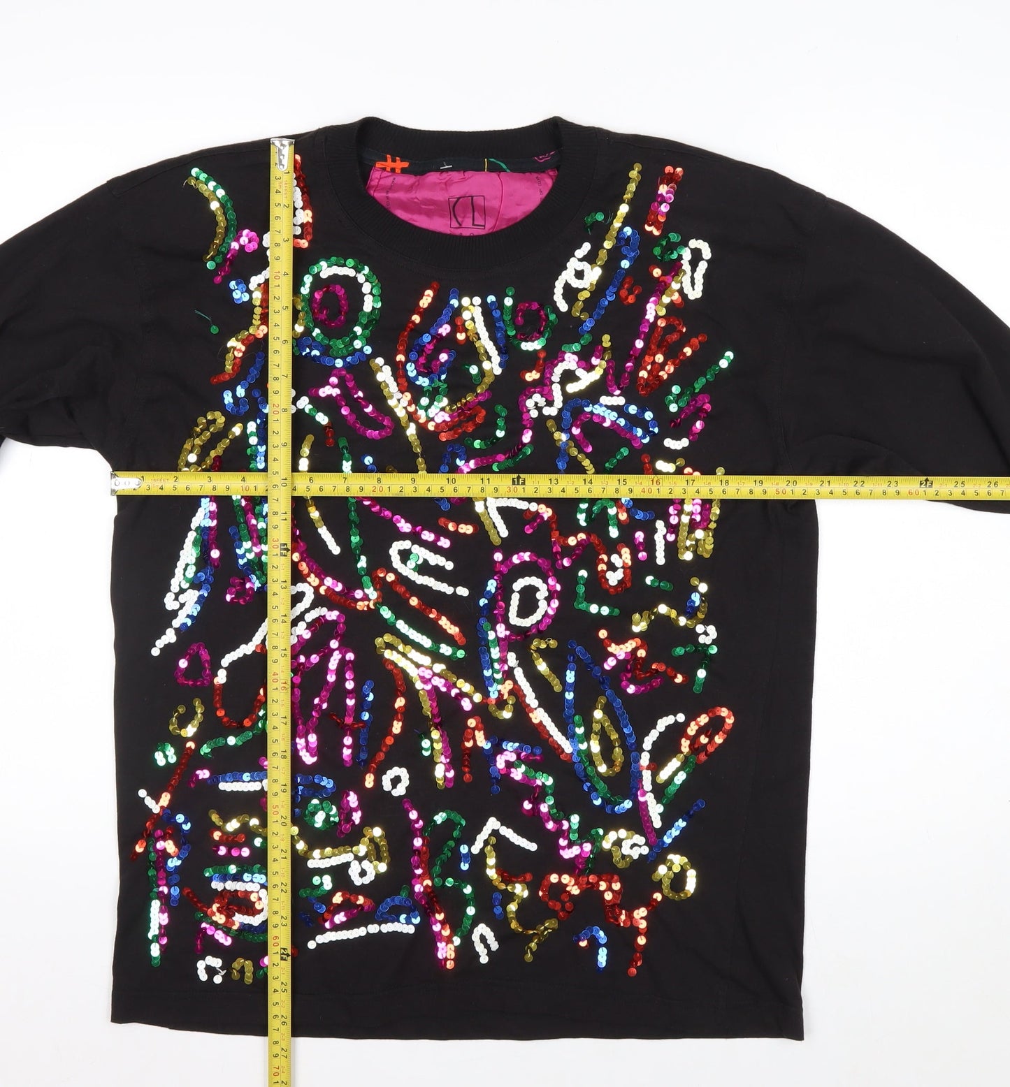 Carole Little Sport Women’s Black Sequin Long Sleeve Cotton T-Shirt M