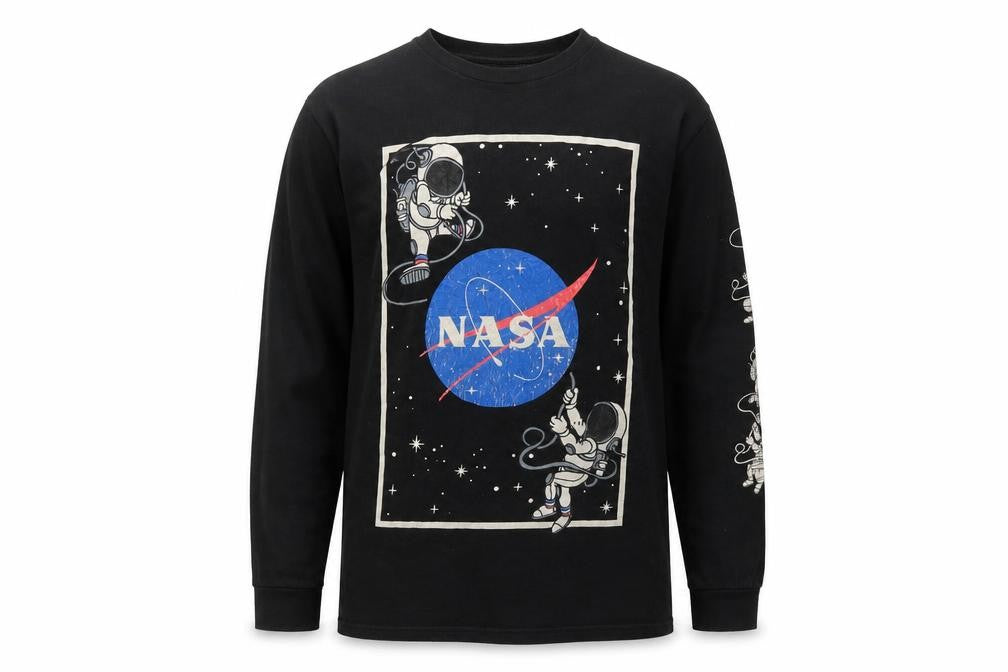 Eighty Eight Men's Black NASA Long Sleeve Graphic T-Shirt Size L