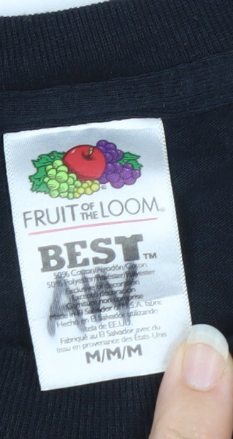 Fruit of the Loom Mens Black Long Sleeve Graphic Sports T-Shirt Size M