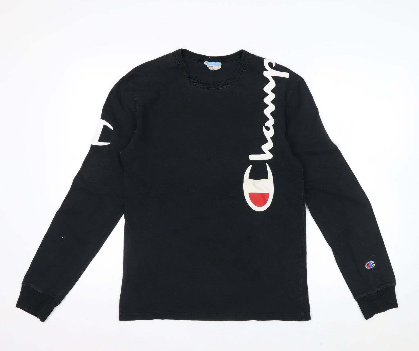 Champion Men's Black Small Long Sleeve Graphic Cotton Top