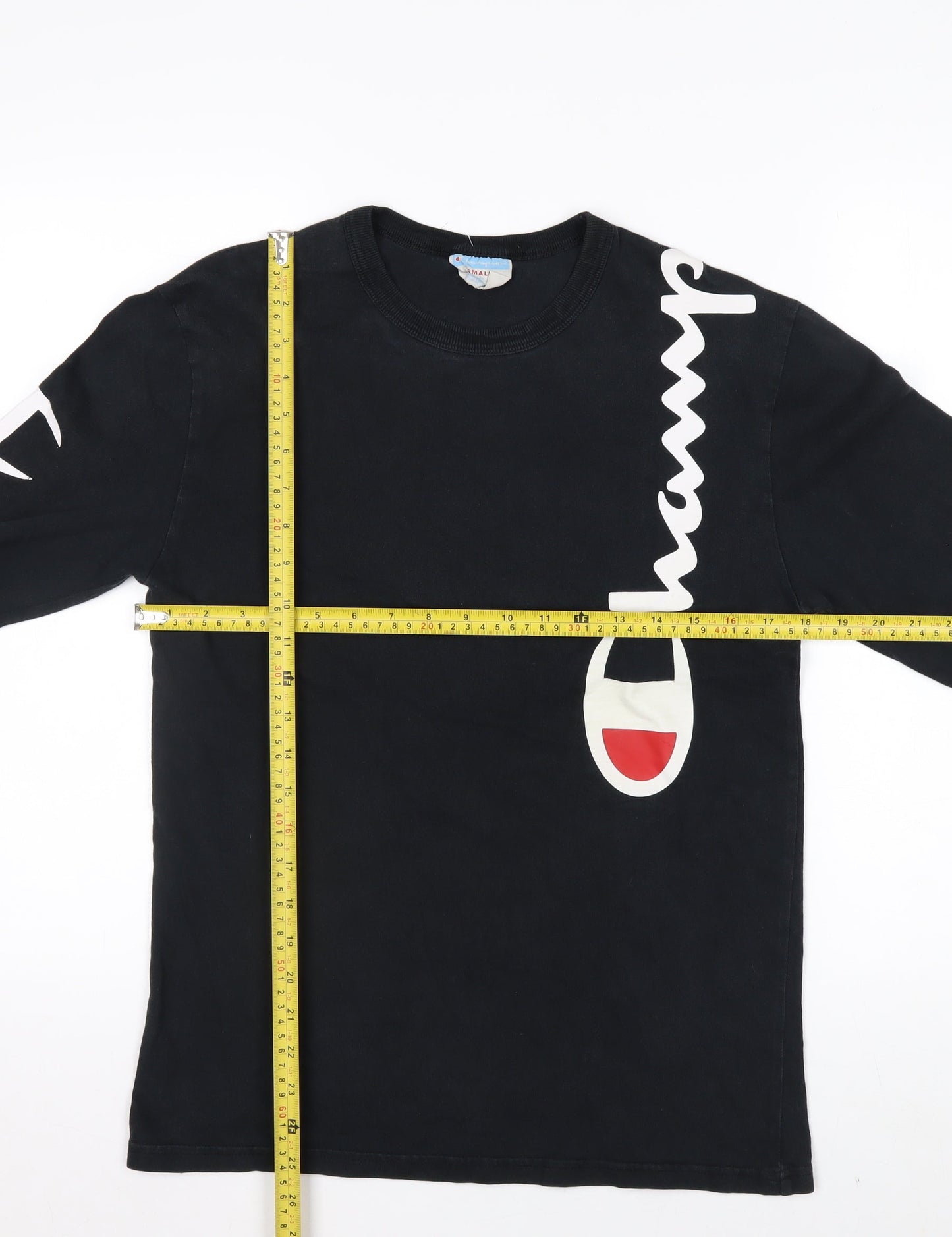 Champion Men's Black Small Long Sleeve Graphic Cotton Top