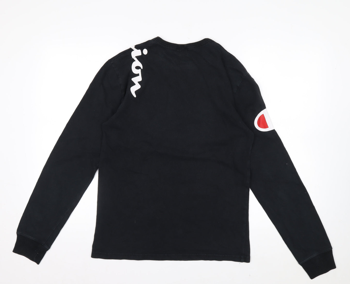 Champion Men's Black Small Long Sleeve Graphic Cotton Top