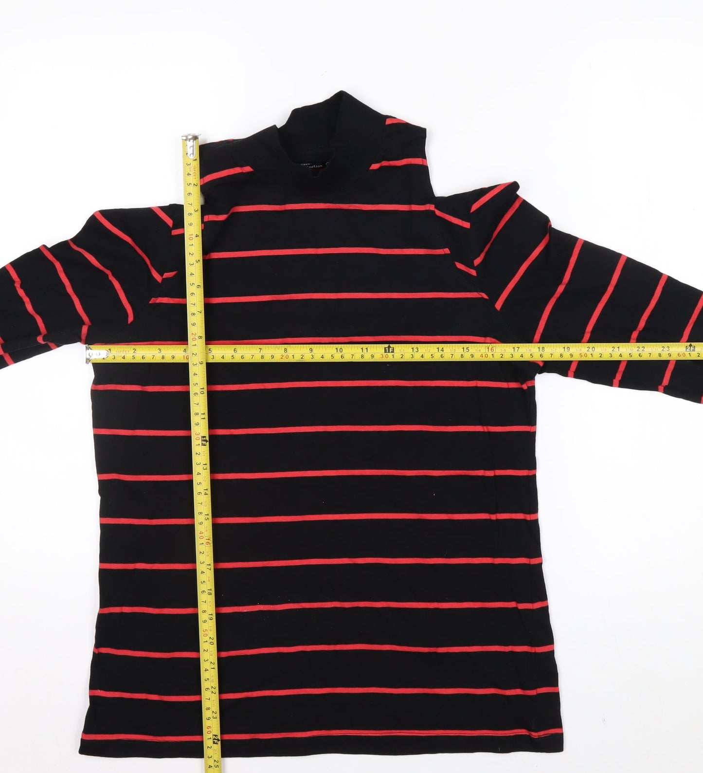 Next Womens Black Red Striped Roll Neck Cold Shoulder Top Size 14