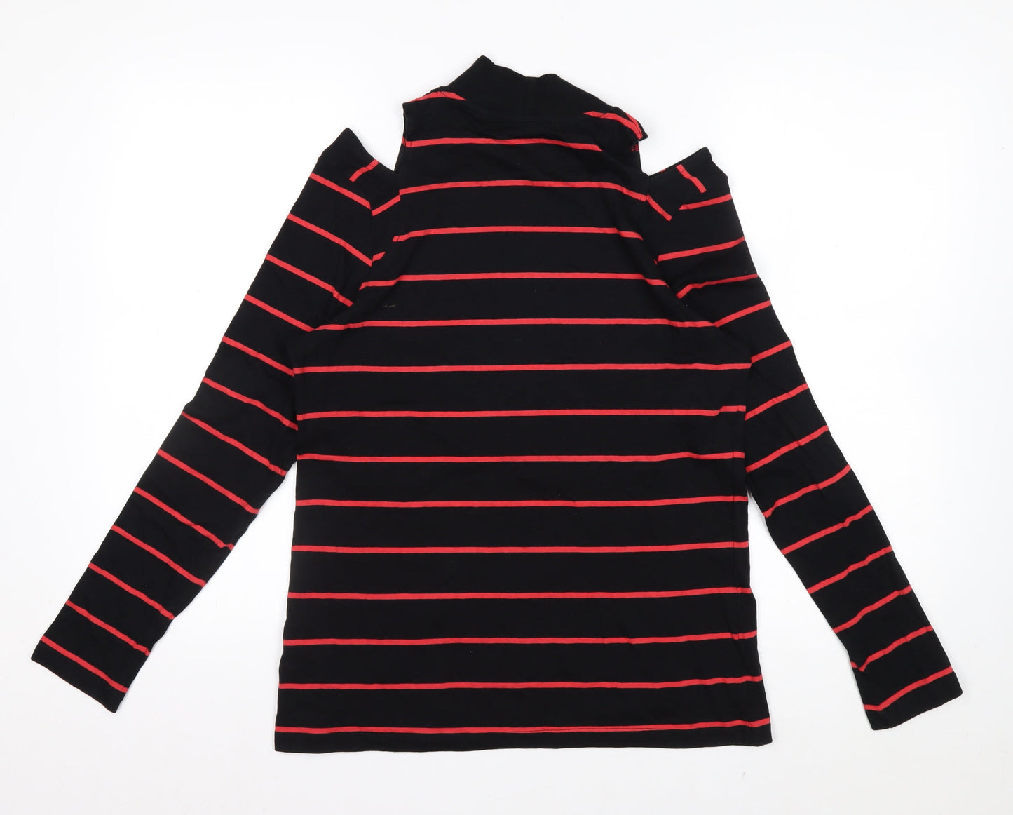 Next Womens Black Red Striped Roll Neck Cold Shoulder Top Size 14