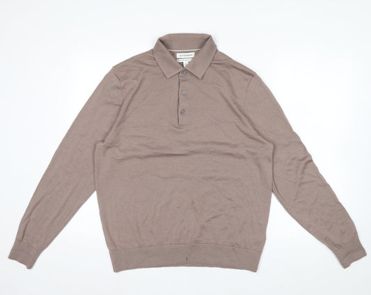 Marks and Spencer Men Brown Merino Wool Collared Henley Jumper L