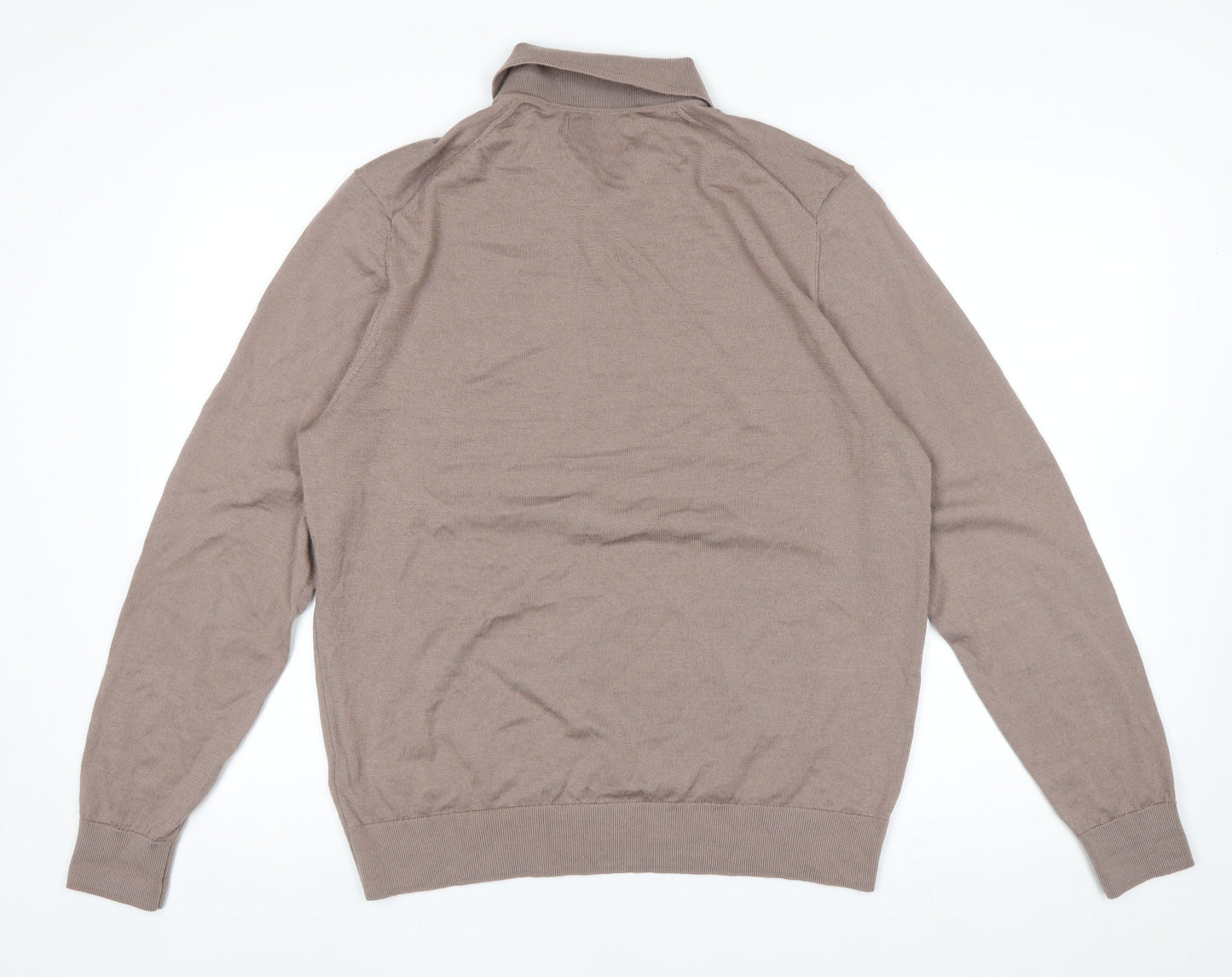 Marks and Spencer Men Brown Merino Wool Collared Henley Jumper L