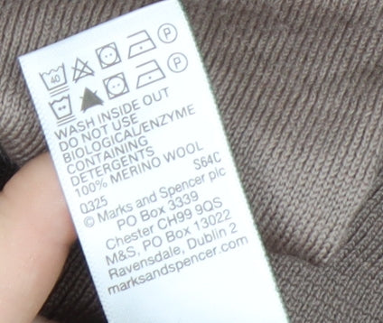 Marks and Spencer Men Brown Merino Wool Collared Henley Jumper L