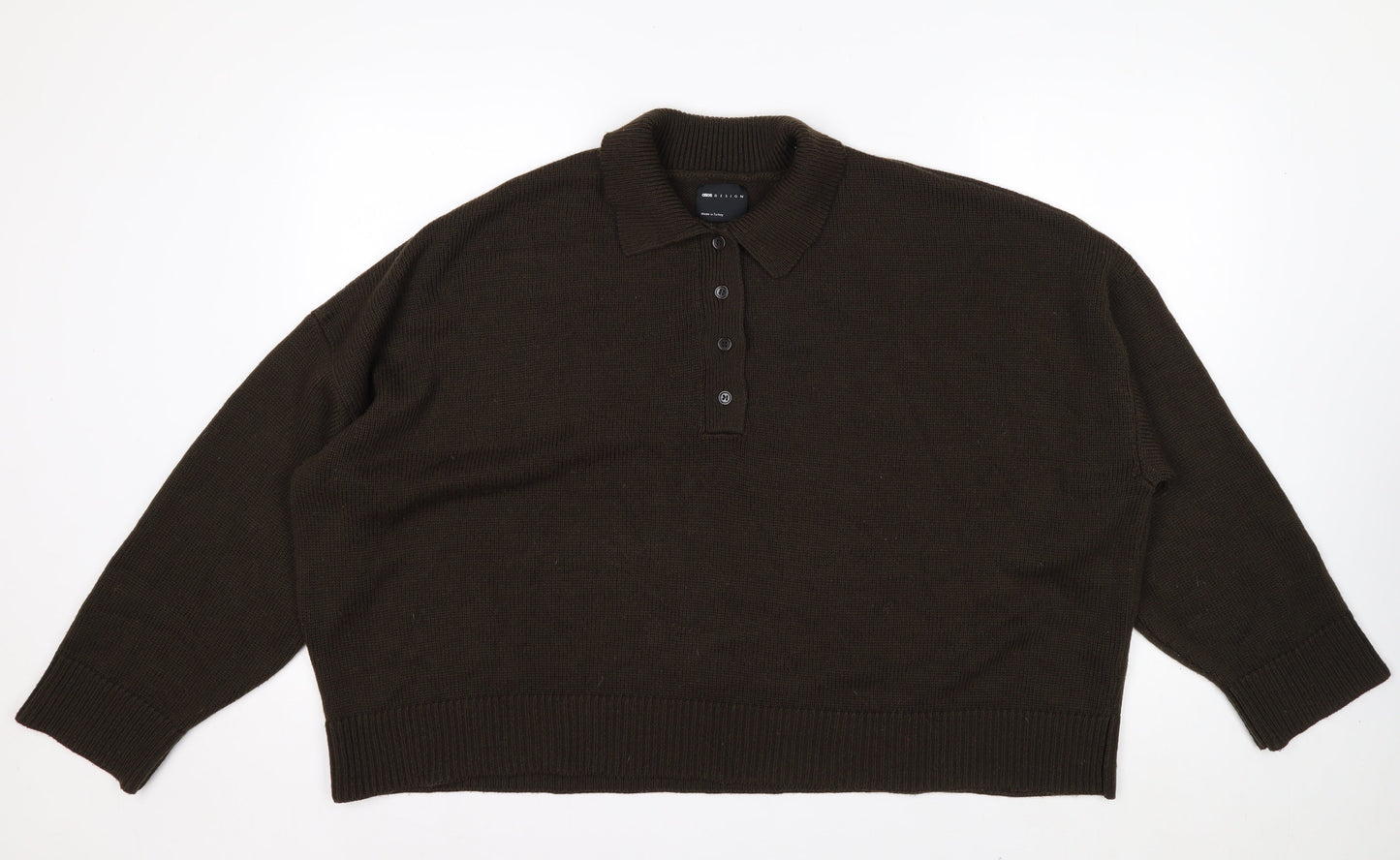 ASOS Design Women Brown Acrylic Henley Jumper Size L 16-18